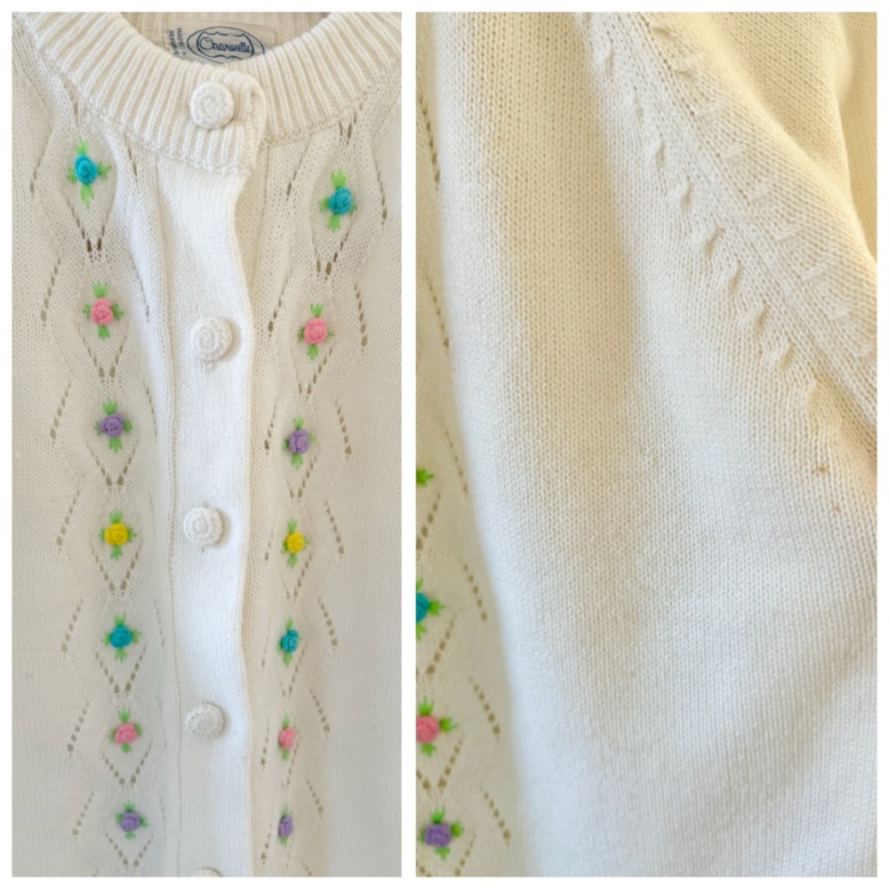 Vintage 1970s Embroidered Floral Knit Grannycore Cardigan Sweater, Button Front - Picture 15 of 17